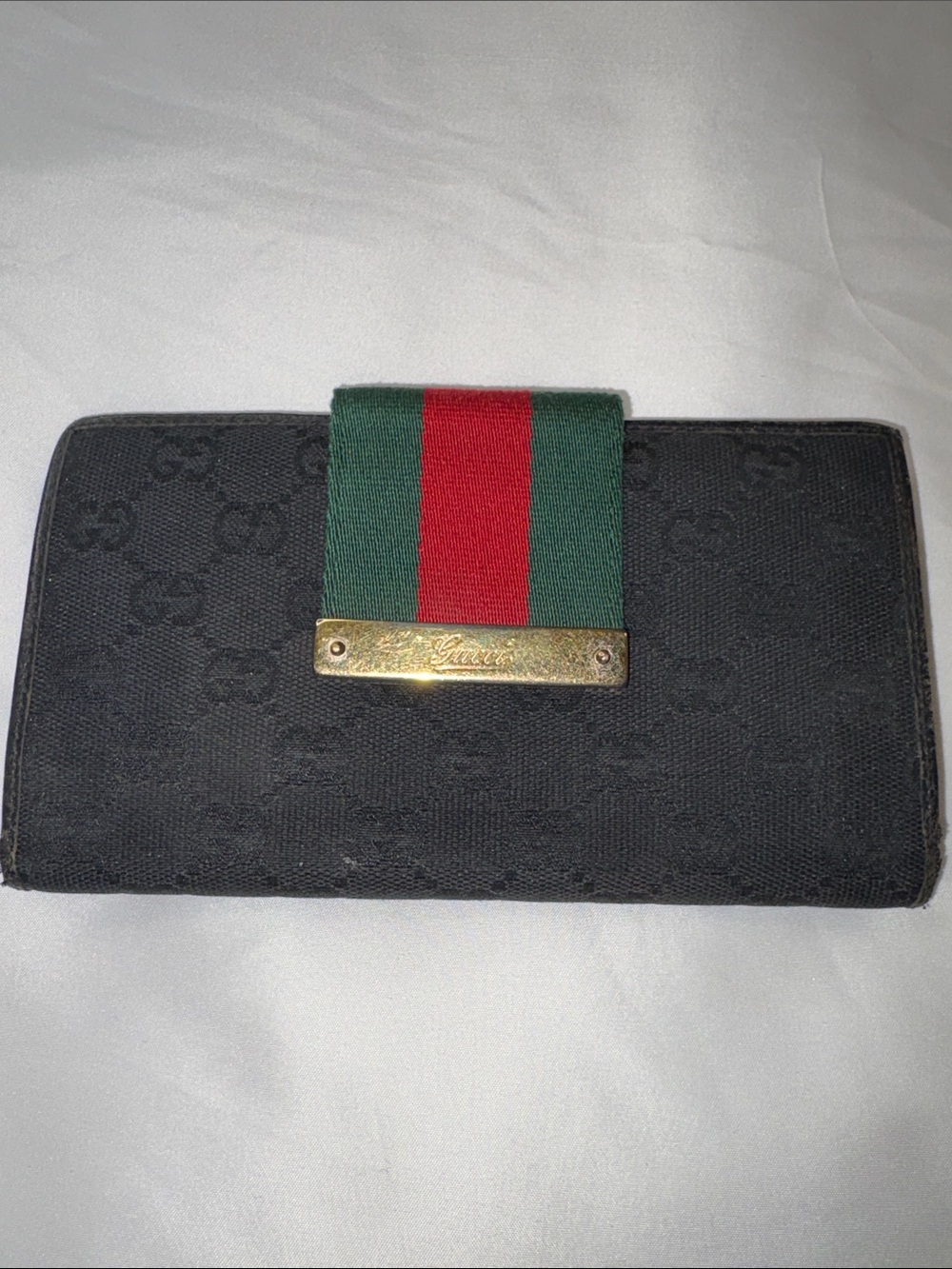 Gucci GG Wallet Black w/ Sherry Web Stripe